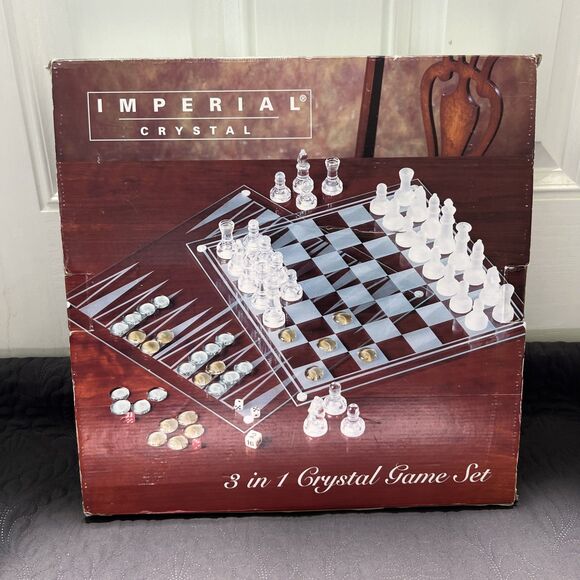 Imperial Crystal 3 In 1 Crystal Game Set  Collectable Excellent Condition NIB - Picture 1 of 11